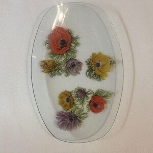 Floral transfer Glass Serving Platter
